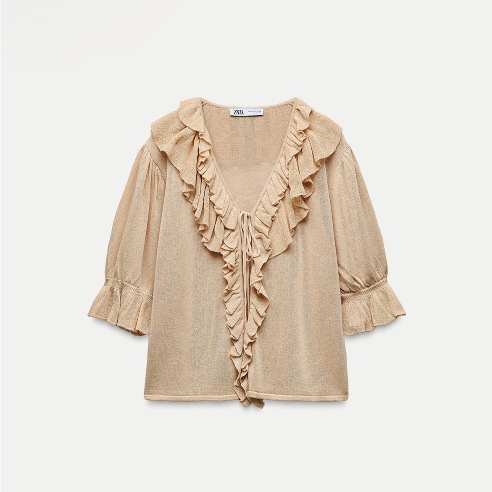 Zara Women's Tan Ruffle Top